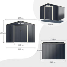 Load image into Gallery viewer, 9x6ft Metal Storage Shed and Extension Kit, Outdoor Lockable Tool Storage Box with 4 Vents, Double Sliding Door & Sloped Roof, Weatherproof Garden Shed House Hut (Garden Shed+1 Extension Kit)