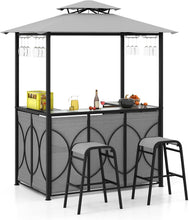 Load image into Gallery viewer, Grill Gazebo and 2 Bar Stools with Tempered Glass Bar Table for Patio Poolside Garden