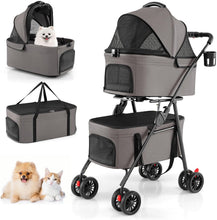 Load image into Gallery viewer, Double Pet Stroller, 4 Wheels Foldable Dog Pushchair Cat Buggy with 2 Detachable Carriers