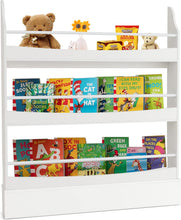 Load image into Gallery viewer, 3/4-Tier Wooden Children Bookcase with Guardrails & Anti-Tipping Device