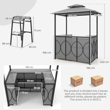 Load image into Gallery viewer, Grill Gazebo and 2 Bar Stools with Tempered Glass Bar Table for Patio Poolside Garden