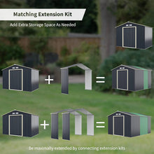 Load image into Gallery viewer, 9x6ft Metal Storage Shed and Extension Kit, Outdoor Lockable Tool Storage Box with 4 Vents, Double Sliding Door & Sloped Roof, Weatherproof Garden Shed House Hut (Garden Shed+1 Extension Kit)