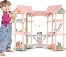 Load image into Gallery viewer, Kids Dollhouse, 3-Storey Wooden Dolls House with 7 Simulated Rooms & 33pcs Furniture Accessories