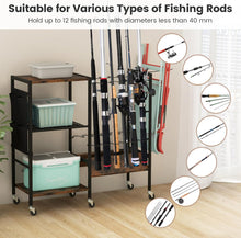 Load image into Gallery viewer, Fishing Rod Rack, Fishing Gear Tackle Cart with Lockable Wheels & Storage Bag, Fishing Rod Holder Equipment Organizers
