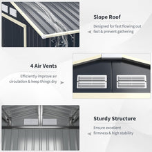 Load image into Gallery viewer, 9x6ft Metal Storage Shed and Extension Kit, Outdoor Lockable Tool Storage Box with 4 Vents, Double Sliding Door & Sloped Roof, Weatherproof Garden Shed House Hut (Garden Shed+1 Extension Kit)