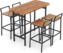 Load image into Gallery viewer, 5 Piece Acacia Wood Bar Table Set with Metal Frame and Footrest