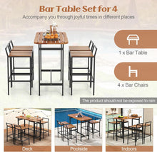 Load image into Gallery viewer, 5 Piece Acacia Wood Bar Table Set with Metal Frame and Footrest