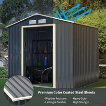 Load image into Gallery viewer, 7x4ft Metal Storage Shed and Extension Kit, Outdoor Lockable Tool Storage Box with 4 Vents, Double Sliding Door & Sloped Roof, Weatherproof Garden Shed House Hut (Garden Shed+1 Extension Kit)