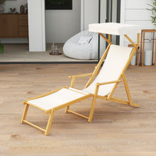 Load image into Gallery viewer, Birch Wood Chaise Lounge Chair with Adjustable Canopy Reclining Backrest and Footrest