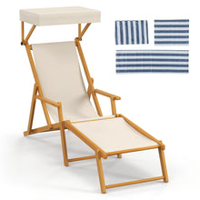 Load image into Gallery viewer, Birch Wood Chaise Lounge Chair with Adjustable Canopy Reclining Backrest and Footrest