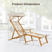 Load image into Gallery viewer, Birch Wood Chaise Lounge Chair with Adjustable Canopy Reclining Backrest and Footrest