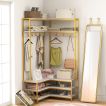 Load image into Gallery viewer, L-shaped Clothes Corner Garment Rack with Open Shelves and 7 Hooks