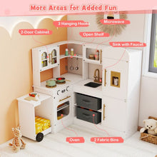 Load image into Gallery viewer, Corner Kitchen Playset Kids Pretend Play Kitchen with Pull-out Cart Fabric Bins