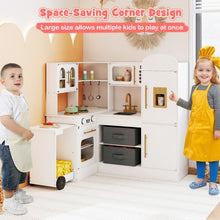 Load image into Gallery viewer, Corner Kitchen Playset Kids Pretend Play Kitchen with Pull-out Cart Fabric Bins