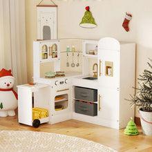 Load image into Gallery viewer, Corner Kitchen Playset Kids Pretend Play Kitchen with Pull-out Cart Fabric Bins