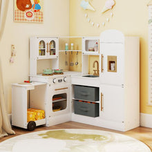 Load image into Gallery viewer, Corner Kitchen Playset Kids Pretend Play Kitchen with Pull-out Cart Fabric Bins