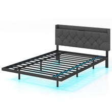 Load image into Gallery viewer, Double Size Floating Bed Frame with Adjustable Headboard and Charging Station