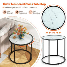 Load image into Gallery viewer, 50CM Round Side Table with Metal Frame and Faux Marble Glass Top