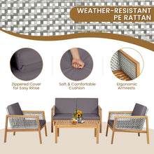 Load image into Gallery viewer, 4 Pieces Wicker Patio Furniture Set with Loveseat Coffee Table and Chairs