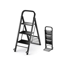 Load image into Gallery viewer, 2-In-1 Hand Truck and Ladder Foldable 3-Step Ladder with Non-slip Wide Pedals
