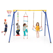 Load image into Gallery viewer, 4-in-1 Heavy Duty Swing Set with 1 Basketball Hoop and 1 Adjustable Belt Swing