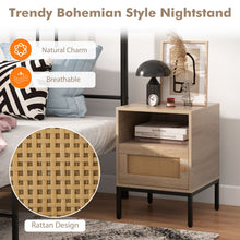 Load image into Gallery viewer, Home Boho Style Nightstand Accent Table with Open Shelf and Door Cabinet