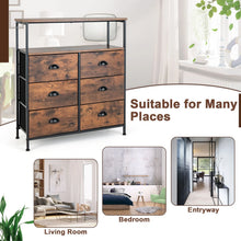 Load image into Gallery viewer, 2-Tier Dresser with 6 Removable Fabric Drawers and Wooden Top