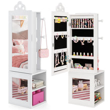 Load image into Gallery viewer, Kids Jewelry Armoire Full Length Mirror with Coat Rack and Storage Shelves