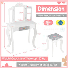 Load image into Gallery viewer, Kids Vanity Table and Stool with Detachable Tri-Fold Mirror and Cute Accessories