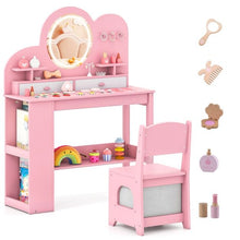 Load image into Gallery viewer, Kids Vanity with Lights Princess Vanity Table and Chair Set with 2 Drawers