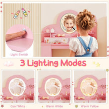 Load image into Gallery viewer, Kids Vanity with Lights Princess Vanity Table and Chair Set with 2 Drawers