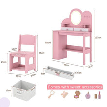 Load image into Gallery viewer, Kids Vanity with Lights Princess Vanity Table and Chair Set with 2 Drawers