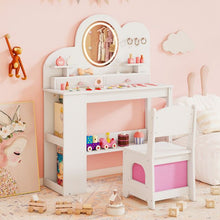 Load image into Gallery viewer, Kids Vanity with Lights Princess Vanity Table and Chair Set with 2 Drawers