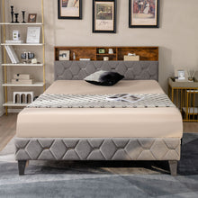 Load image into Gallery viewer, King Bed Frame with Storage Headboard and Slat Support