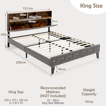 Load image into Gallery viewer, King Bed Frame with Storage Headboard and Slat Support