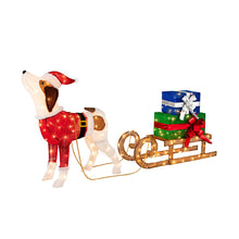 Load image into Gallery viewer, Pre-lit Lighted Christmas Dog Sleigh Gift Boxes Combo Decoration