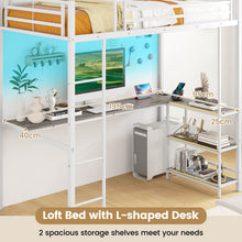 Load image into Gallery viewer, Loft Bed with Desk Single Platform Bed with LED Charging Station and Storage