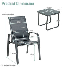Load image into Gallery viewer, 3 Pieces Patio Bistro Set with Coffee Table and 2 Stackable Chairs