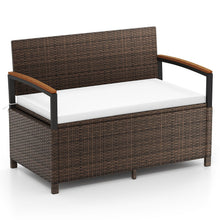 Load image into Gallery viewer, Outdoor Storage Bench with Acacia Wood Armrests and Cushion