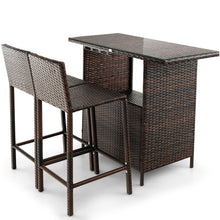 Load image into Gallery viewer, 3 Pieces Patio Wicker Bar Height Table and Chair Set with 3 rows stemware racks