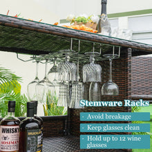 Load image into Gallery viewer, 3 Pieces Patio Wicker Bar Height Table and Chair Set with 3 rows stemware racks