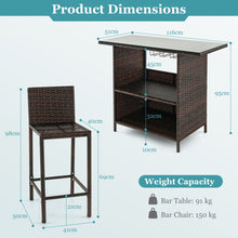 Load image into Gallery viewer, 3 Pieces Patio Wicker Bar Height Table and Chair Set with 3 rows stemware racks
