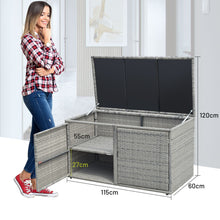 Load image into Gallery viewer, 330L 2-Tier Outdoor PE Wicker Storage Box with Lid and Front Doors