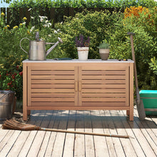 Load image into Gallery viewer, Patio Storage Cabinet 2-Door Acacia Wood Storage Container with Faux Marble Top