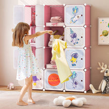 Load image into Gallery viewer, Portable Children Wardrobe with 12 Cubes and 2 Clothes Hanging Section