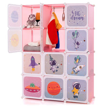 Load image into Gallery viewer, Portable Children Wardrobe with 12 Cubes and 2 Clothes Hanging Section