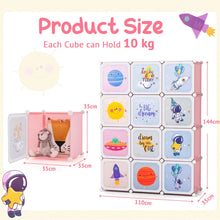 Load image into Gallery viewer, Portable Children Wardrobe with 12 Cubes and 2 Clothes Hanging Section