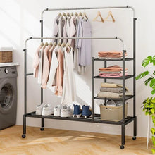 Load image into Gallery viewer, Rolling Clothes Drying Rack with 2 Adjustable Hanging Bars