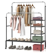 Load image into Gallery viewer, Rolling Clothes Drying Rack with 2 Adjustable Hanging Bars