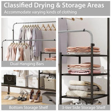 Load image into Gallery viewer, Rolling Clothes Drying Rack with 2 Adjustable Hanging Bars